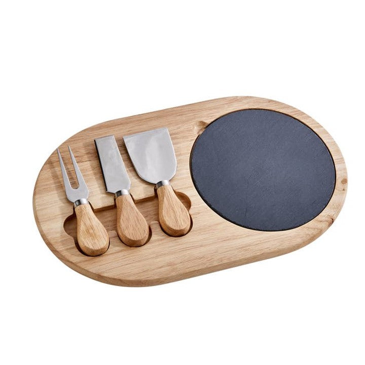 3 Piece Wood and Slate Cheese Board Set