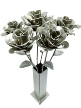 Load image into Gallery viewer, Half Dozen Metal Roses and Vase - Recycled Metal