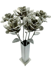 Load image into Gallery viewer, Half Dozen Metal Roses and Vase - Recycled Metal
