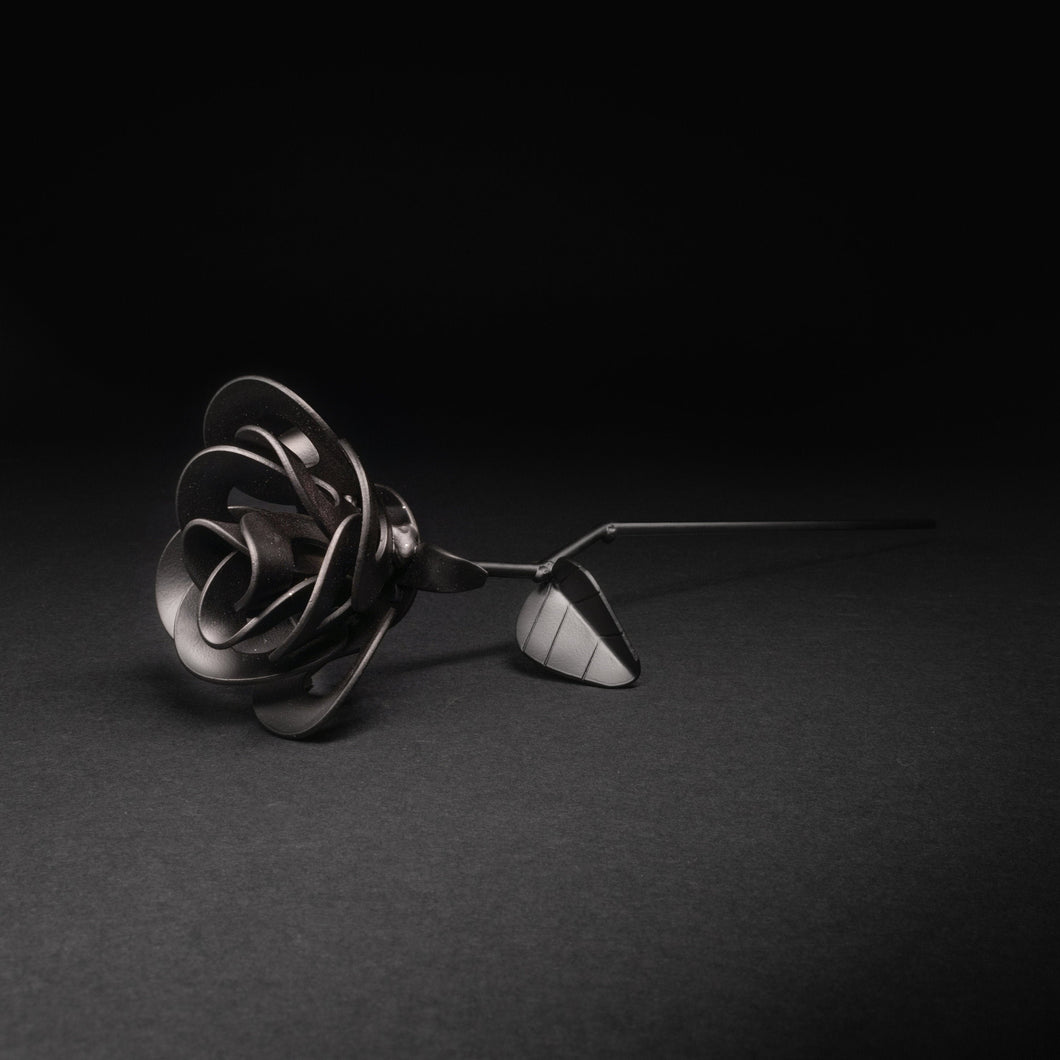 Matte Black Immortal Rose, Recycled Metal Rose